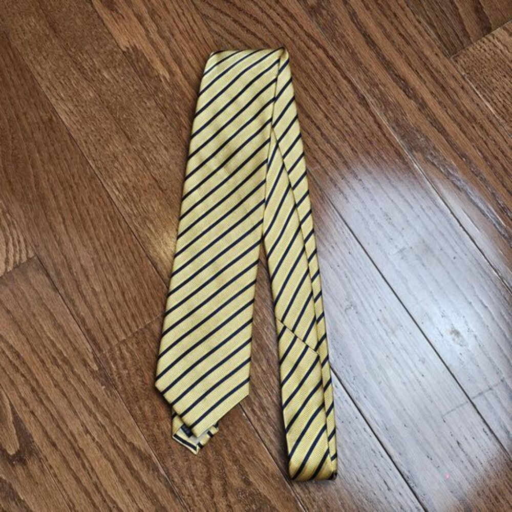 YVES SAINT LAURENT Gold Blue STRIPED 100% SILK Neck Tie‎ Professional Casual